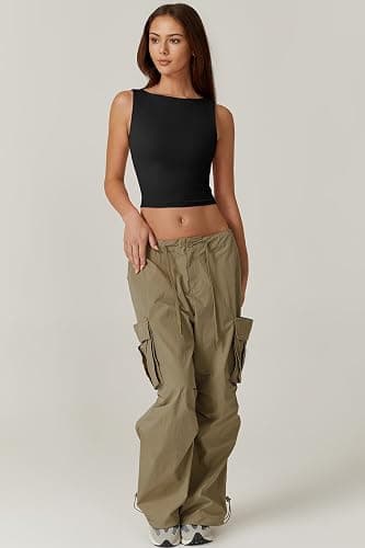 QINSEN Women's Sexy Open Back Sleeveless Crop Tank High Neck Slim Fit Cropped Tee Shirt Y2k Tops thumbnail 4
