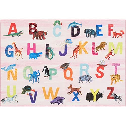 Eric Carle Elementary Pink Alphabet Kids Machine Washable Area Rug Pink/Blue, 4'11"x6'6" - Image 1