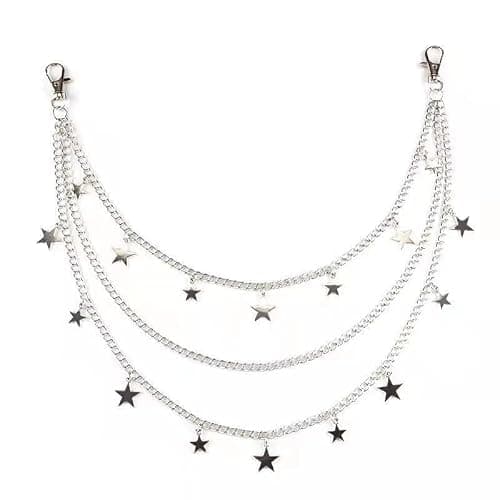 VEINTI+1 5 Pieces Silver Jeans Pants Chain Belt Goth Grunge Chain Pocket Waist Chain with Star Moon Snake Lock Decorations for Women/Men thumbnail 7