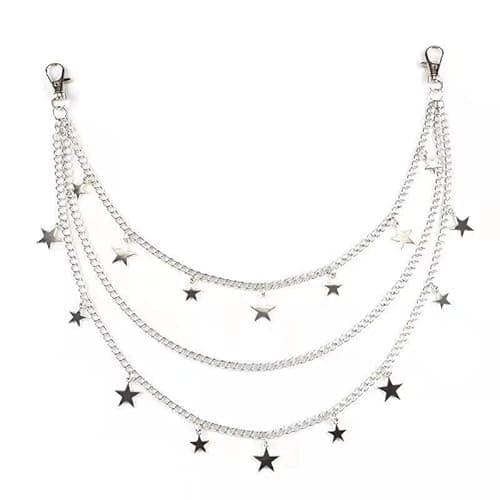 VEINTI+1 5 Pieces Silver Jeans Pants Chain Belt Goth Grunge Chain Pocket Waist Chain with Star Moon Snake Lock Decorations for Women/Men - Star Lock thumbnail 7