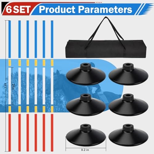 6 Pcs 6FT Pole Bending Poles for Horses | Horse Training Equipment with Round Base | Adjustable Gear for Horse Agility, Equestrian Sports, Soccer Drills, Football Practice & Dog Obstacle Courses thumbnail 3
