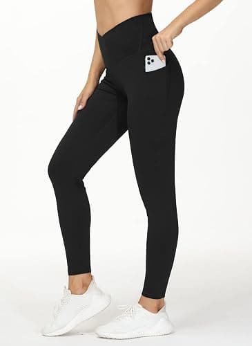 THE GYM PEOPLE Women Cross Waist Workout Leggings Yoga Pants with Pockets | Tummy Control yoga pants, 4-way stretchy fabric, Functional pockets, Athletict Leggings for the yoga, running thumbnail 2