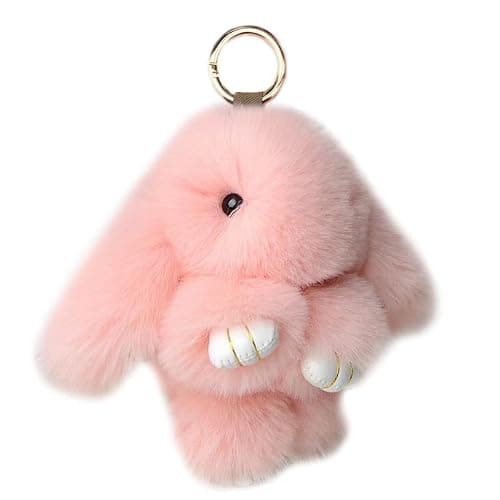 jtkdxqs Soft Cute Bunny Keychain Artificial Rabbit Fur Plush Fluffy Pom pom Key Ring for Women - Image 1