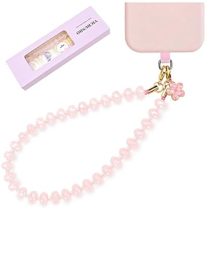 VICHUNHO Beaded Phone Wrist Strap, Cellphone Lanyard with Tether Tab, Cute Cell Phone Wristlet Bracelet for Women Girls - Image 1