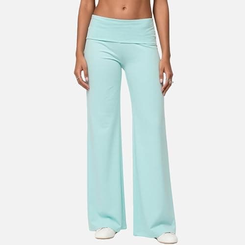 Fold Over Yoga Pants for Women Low Rise Wide Leg Cute Flare Sweatpants | Low Waisted,Lounge Pants,Back to School Clothes for Teen Girls thumbnail 2
