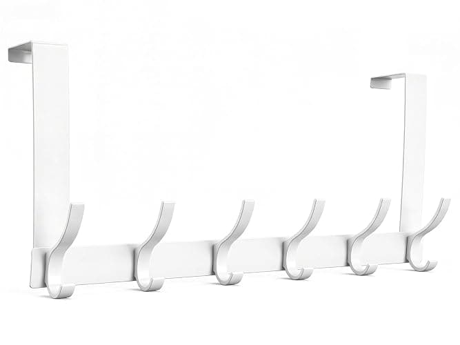 Optish Over The Door Hooks, Door Hanger Hooks for Hanging, Over The Doors Towel Racks for Bathroom with 12 Coat Hook, Coat Rack Bathroom Accessories（1 Pack, White） - Image 1