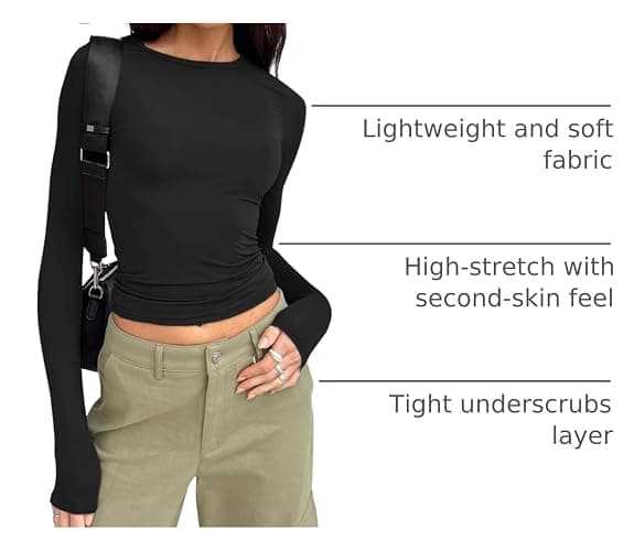 Trendy Queen Womens Long Sleeve T Shirts Fall Fashion 2025 Basic Crop Tops Going Out Outfits Y2k Clothes thumbnail 3