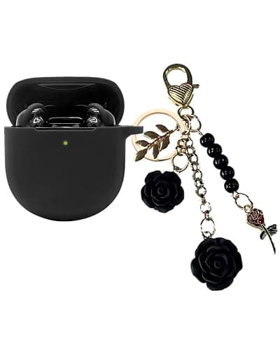 Case for Bose QuietComfort Earbuds II Case Cover 2022, Cute Bose Earbuds 2 Soft Silicone Skin Shockproof Protective Cover for New Bose Earbuds II Case with Carabiner Keychain for Women Girls (Black) - Image 1