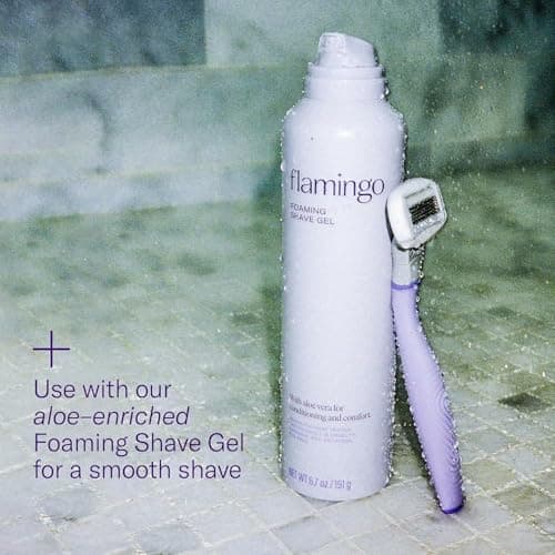 Flamingo Shaving Razor Set for Women - Original Razor Handle, 4 Blade Refills, and Shower Holder - Lilac thumbnail 3