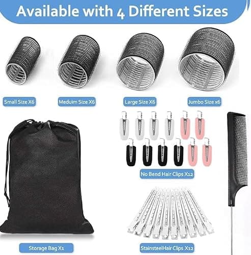 50Piece Hair Rollers set,Self Grip Hair Curlers for Long Medium Short Hair (6 Jumbo + 6 Large + 6 Medium + 6 Small + 1 Storage Bag) and 24Pcs Hair Clips /4-sizes 60 45 36 25mm thumbnail 2