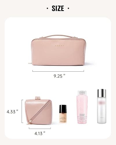 EACHY Travel Makeup Bag,Large Capacity Cosmetic Bags for Women,Waterproof Portable Pouch Open Flat Toiletry Bag Make up Organizer with Divider and Handle - Medium - AC-Pink thumbnail 6