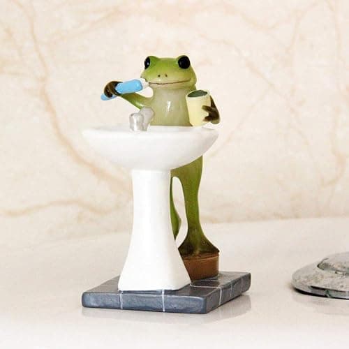 Tfro & Cile Frog Garden Statue Decor Miniature Animal Figurine Outdoor Fairy Brushing Teeth Sculpture for Bathroom - 3.3 Inch Height thumbnail 2