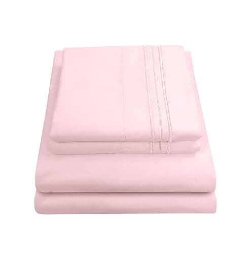 1800 Thread Count Sheet Set – Soft Egyptian Quality Brushed Microfiber Sheets – Luxury Bedding Set with Flat Sheet, Fitted Sheet, Pillow Cases, Queen, Pale Pink, Sheet Set - Image 1