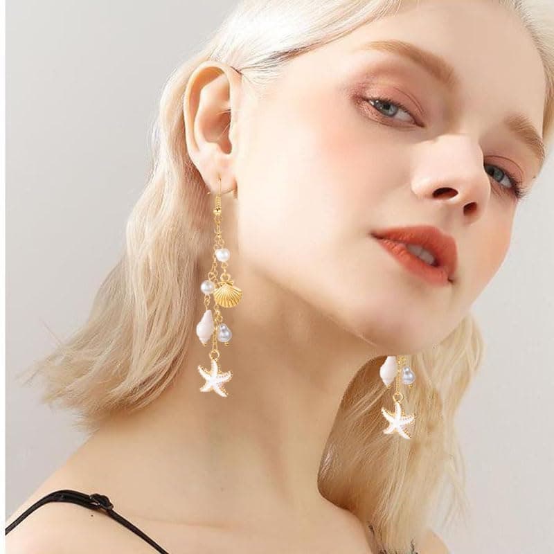 Summer Earrings for Women 2025, 925 Sterling Silver Hypoallergenic Gold Seashell Pink Starfish Pearl Earrings for Women Boho Beach Gold Conch Bohemia Sea Shell Ocean Scallop Trendy Jewelry thumbnail 5