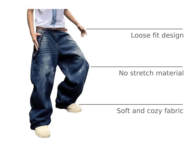 SHENHE Men's Wide Leg Jeans Vintage Baggy Jeans Casual Loose Fit Denim Pants with Pockets thumbnail 4