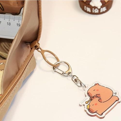 NAPIMICO Cute Capybara Pencil Case with 12 Compartments 90° Wide Opening Mouth Pencil Pouch with Kawaii Pins Plush Cute Stationery (Brown) thumbnail 6