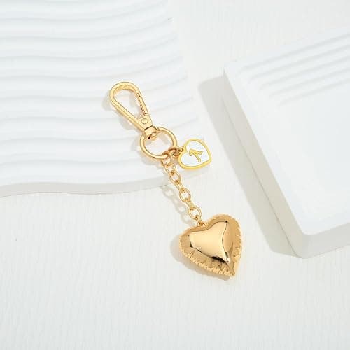 CLASSYZINT Gold Bubble Heart Keychain Initial Letter Keychain Initial Letter Pendant with Puff Heart Pendant Bag Charms thumbnail 4