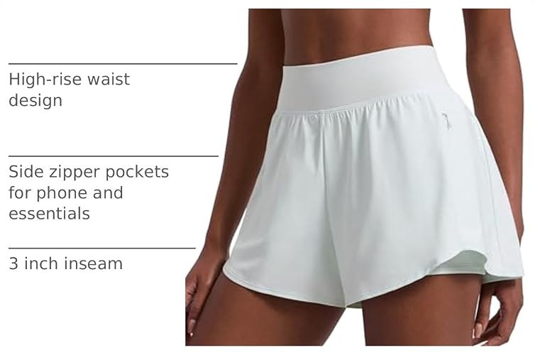 CRZ YOGA 2 in 1 Double Layer Running Shorts 3" | High Waisted, Quick Dry, Lightweight, Zip Pockets, for Women thumbnail 4