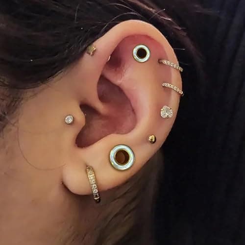 BOKABOO 2 Pairs White Pearl Shell Stainless Steel Ear Gauges Plugs and Tunnels, Size 2g - 1 inch Hypoallergenic Surgical Steel Ear Stretcher Expander Body Jewelry thumbnail 3