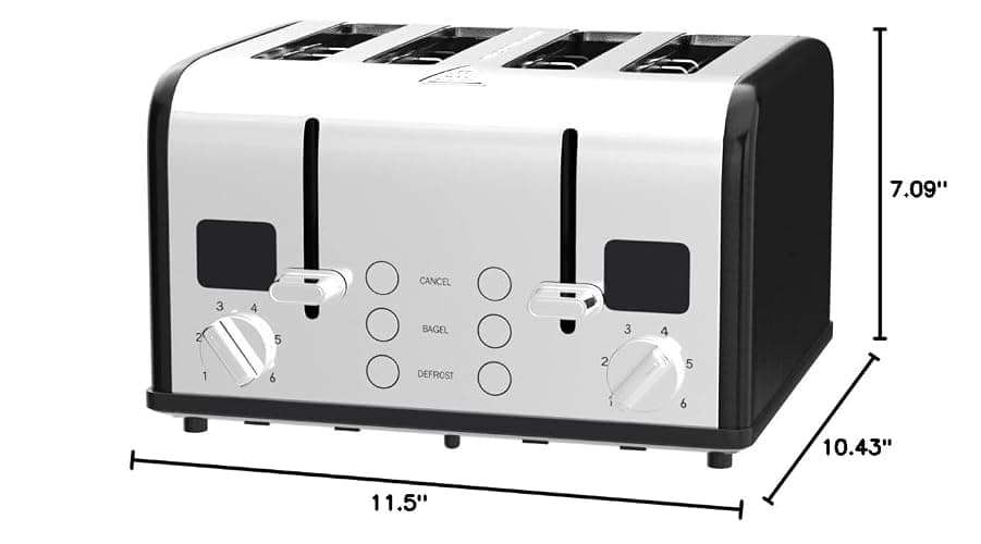 CUSIMAX 4 Slice Stainless Steel Toaster with Digital Display, Black | LED Display with Countdown Timer, 6 Browning Levels, Bagel/Defrost/Cancel, Dual Independent Controls, 1.5" Extra Wide Slots thumbnail 2