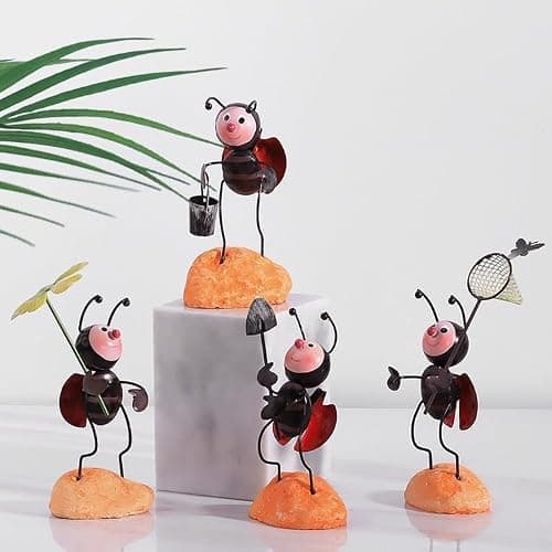 Creative Fairy Tail World Ant Ladybug Figurine Statue, Room Office Desk Outdoor Fence Lawn Ornaments Garden Decoration Ant Figure Help Relax Collection Bedroom Healing Heart Good Mood -Flower Ladybug thumbnail 3