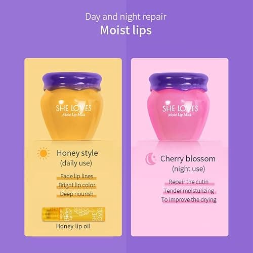 2PCS Lip Mask Overnight, Honey&Sakura Day and Night Repair Sleeping Lip Balm, Fade Lip Lines Bee Balm, Hydrating &Prevention Dry and Crack Lip Scrubs Exfoliator thumbnail 5