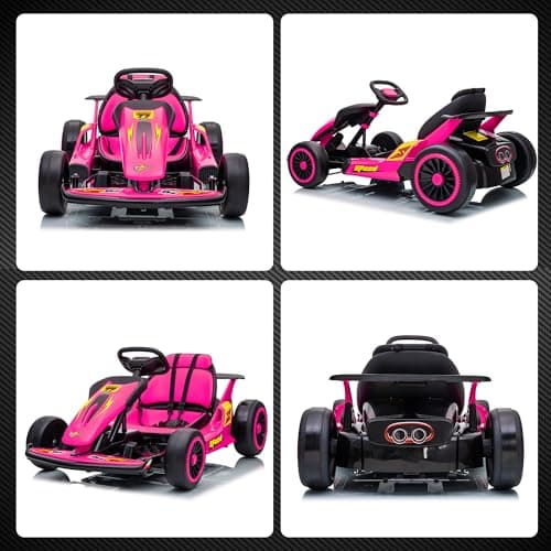 Leisrideon 24V Go Karts for Kids Ages 6-12, 400W Electric Go Kart with EVA Tires, Max Speed 8.1 MPH, High/Low Speed, Music, USB, Fast Drift Go-Kart Outdoor Ride on Toy for Boys Girls (Rose Red) thumbnail 9