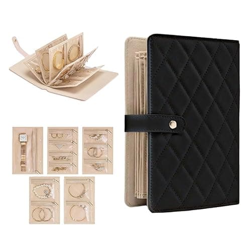 ANYSENT Travel Jewelry Organizer Case,Portable Checkered Jewelry Storage Bag,Velvet Lined Zipper Pouch for Earrings,Necklaces Rings (Black) - Image 1