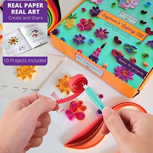 MY CREATIVE CAMP Beginner's Quilling Kit for Kids and Adults, DIY Craft Kit for Kids and Adults, Paper Quilling Kit for Beginners with Tools, Instructions & Storage Box, Makes 10+ Fun Projects thumbnail 3