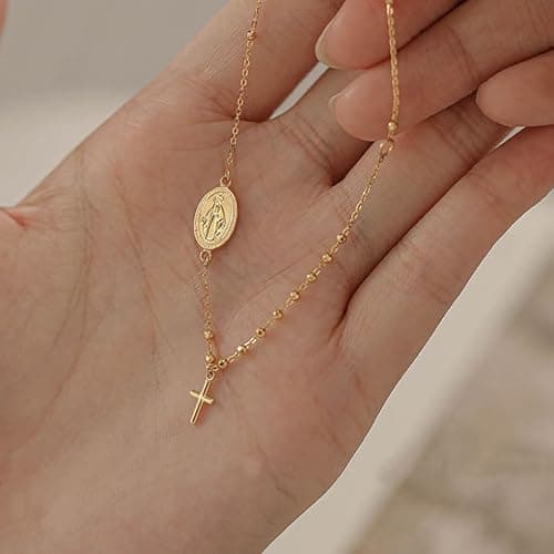 GIGB PBDK Gold Virgin Mary Catholic Rosary Bracelet for Women Trendy Vintage Beads Cross Religious Wrist Bangle Minimalist Crucifix Jesus Bracelet Charm Jewelry thumbnail 5