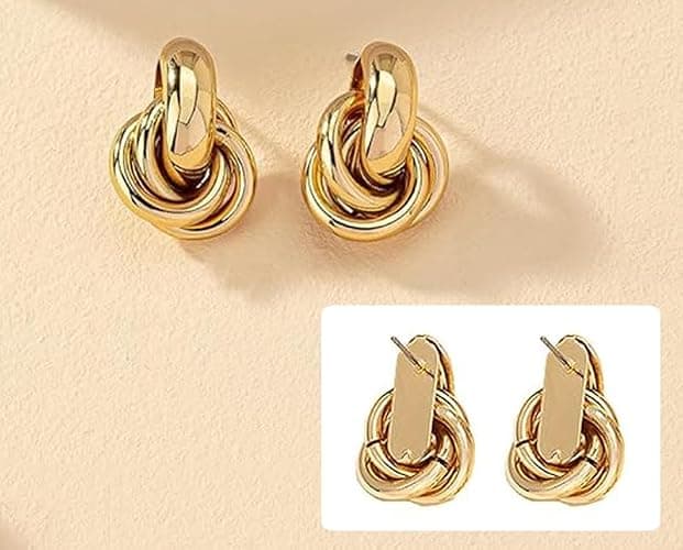 2 Pairs Gold Earrings for Women Knot Chunky Earrings Jewelry for Women thumbnail 7