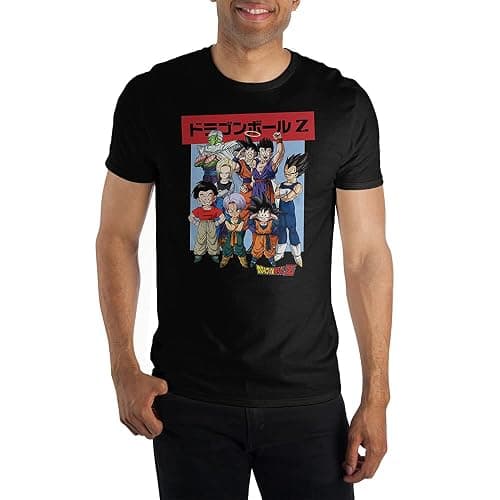 Dragon Ball Z Anime Characters Group Shot Mens Black Graphic Tee Shirt - Image 1