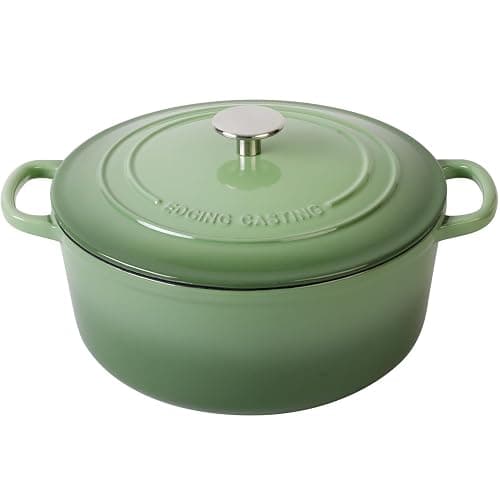 EDGING CASTING Enameled Dutch Ovens Cast Iron Dutch Oven Pot with Lid for Bread Baking, Cook, Dual Handle, 7 Quart, Pistachio Green - Image 1