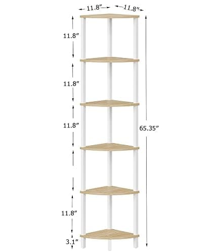 Corner Shelf, 6-Tier Corner Bookshelf, Industrial Corner Ladder Shelf, DIY Storage Shelves, Rustic Display Shelf for Living Room, Bedroom, Kitchen, Home Office, White and Nature Wood Color UJSJ004Q thumbnail 3