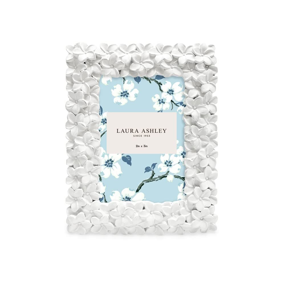 Laura Ashley 2x3 White Flower Textured Hand-Crafted Resin Picture Frame w/Easel & Hook for Tabletop & Wall Display, Decorative Floral Design Home Décor, Photo Gallery, Art (2x3, White) thumbnail 2
