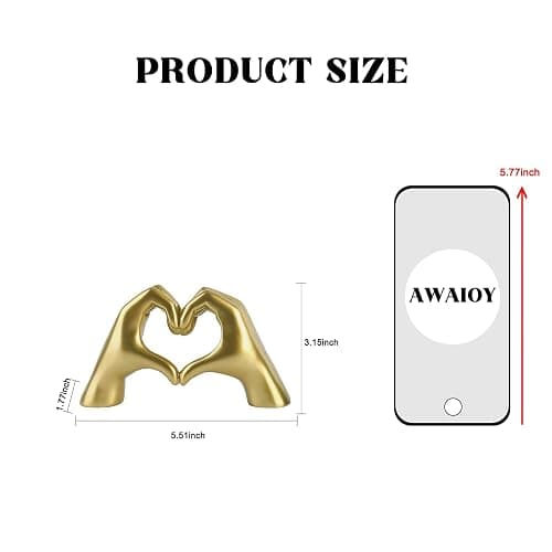 Small Heart Hands Sculpture Gold Home Decor Unique Love Statue Ornament for Living Room, Bedroom, Bookshelf, Office, Coffee Table, Wedding Gift thumbnail 3