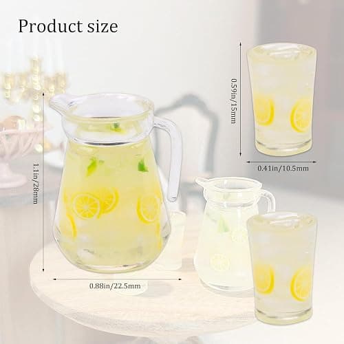 WSDMAVIS 1Set Charming Miniature Lemonade Set with Pitcher Bottles for Fairy Garden Decor Realistic Mini Kitchen Accessories Cute Resin Charms for Beverage Ornaments Model thumbnail 3