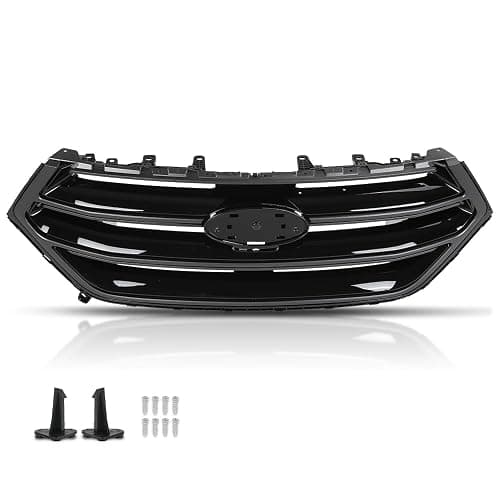 LQI Front Bumper Upper Grille Grill w/Camera Hole Compatible with Ford Edge 2015 2016 2017 2018 FT4Z8200DA, FO1200562C Glossy Black - Image 1