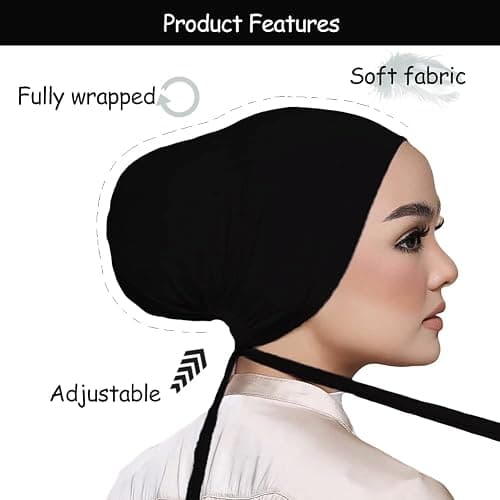 Hophor Women Under Scarf Hat Hijab Undercap Islamic Muslim Under Scarf Hijab Cap with Tie-Back Closure thumbnail 3