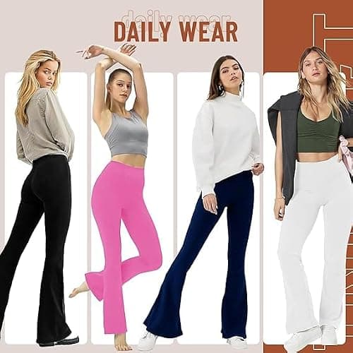 TNNZEET Black Flare Leggings for Women, Crossover Yoga Pants with Pockets Bootcut Flared Leggings thumbnail 3