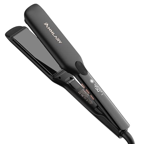 Annlary 1.75 Inch Hair Straightener, Professional Titanium Plate with Ceramic Coating Ionic Dual Voltage Flat Iron with Heat-Resistant Silicone, for Less Frizz, Shinier & Smoother Hair - Image 1