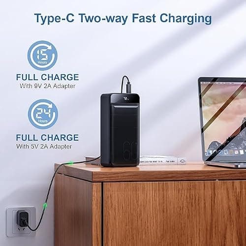 PDBEST PowerBank 60000mAh Fast Charging, Battery Pack 22.5W Power Bank with USB C, Portable Charger LED Display, 4 Outputs and 3 Inputs Compatible with iPad Tablets iPhone etc. - Large - Black thumbnail 5