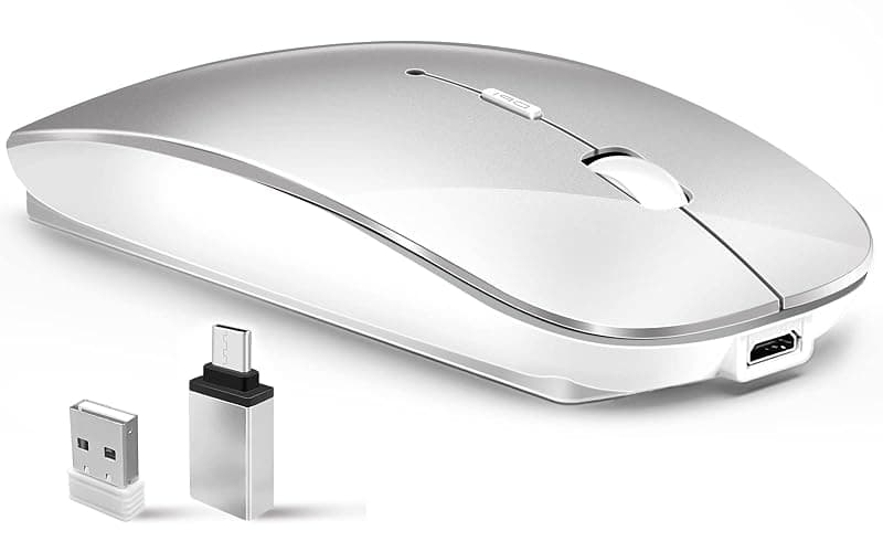 Wireless Mouse for Laptop, Bluetooth Mouse for MacBook Pro/Air/Mac/iPad/Chromebook/Computer -Rechargeale Dual Mode(USB 2.4Ghz + Bluetooth 5.2) Silent Cordless Mouse with USB C Adapter,Silver - Image 1