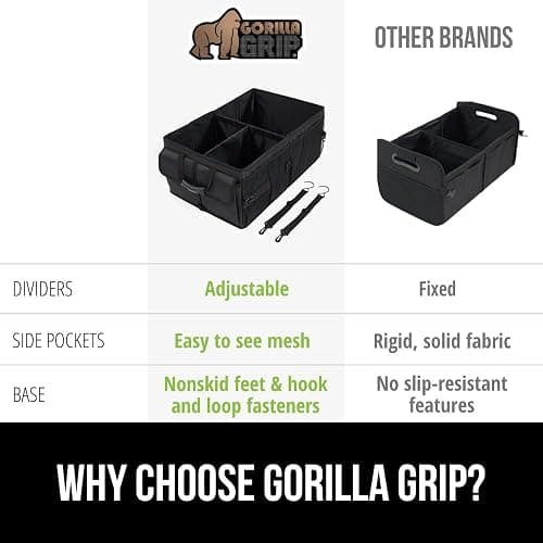 GORILLA GRIP Large Capacity Sturdy Trunk Storage Organizer, Slip and Water Resistant Collapsible Organization Container, Holiday Gifts for Men, Women, Multi Compartment Car or SUV Accessories, Black thumbnail 7