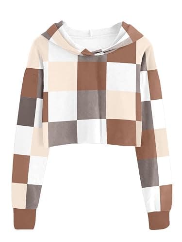 Seiciviy Girls Crop Tops Kids Hoodies Cute Plaid Color Block Shirts Long Sleeve Cropped Casual Pullover Fashion Sweatshirts - Image 1