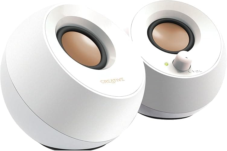 Creative Pebble 2.0 USB-Powered Desktop Speakers with Far-Field Drivers and Passive Radiators for PCs and Laptops (White) - White