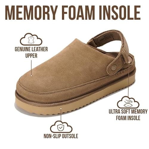 Project Cloud 100% Genuine Leather Clogs for Women - Memory Foam Womens Clogs & Mules with Adjustable Straps - Lightweight Platform Shoes Non-Slip Slides (Goldstar, KHAKSUEDE,8) thumbnail 2