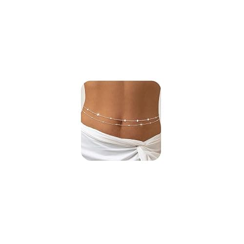 Relveo 2PCS Gold Silver Waist Chain Adjustable Layered Belly Chain Body Chain Jewelry for Women Sexy Bikini Beach Boho Pearl Beaded Cuban Satellite Waist Chains - Image 1