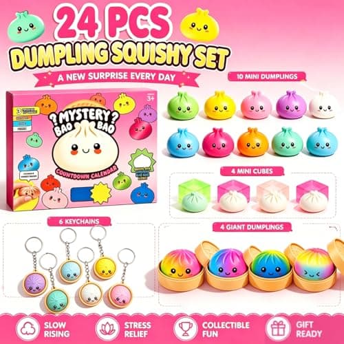 24PCS Squishy Fun Box Mystery Pack, Dumplings Squishies Advent Calendar, Slow Rising Dumpling Stress Balls Mini Dumpling Set Pack Party Favor Gifts for Adult thumbnail 2
