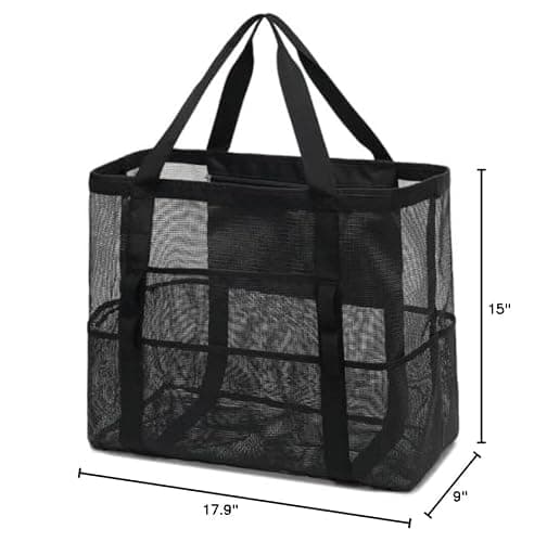 Fammart Mesh Beach Bag, Large Beach Tote with Zipper Pocket, Toys Pool Bag for Family Travel Vacation Cruise Essentials thumbnail 9